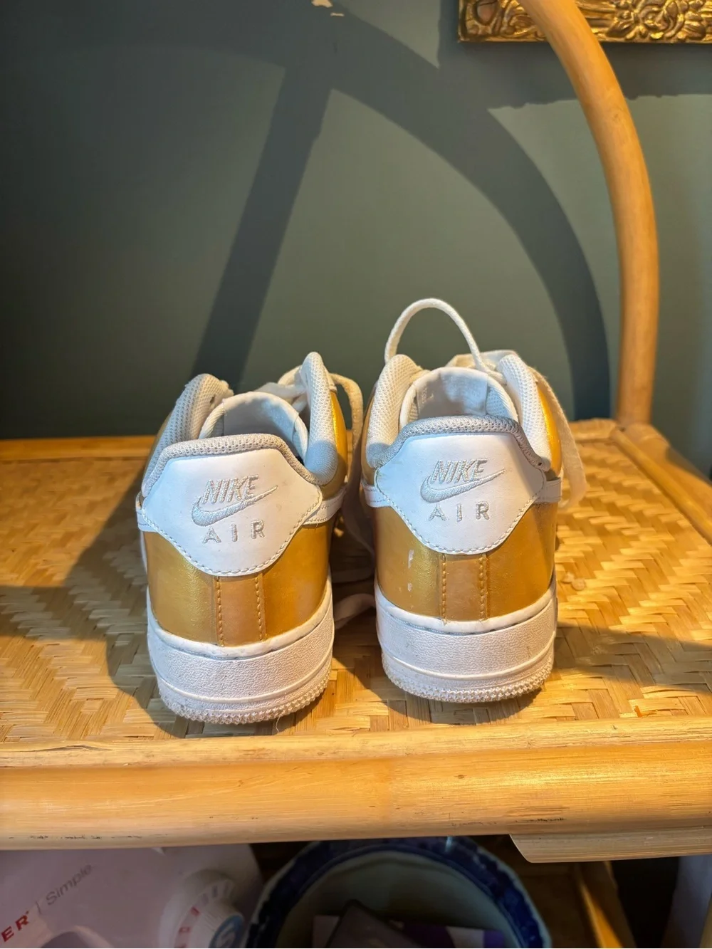 Nike Air Force One  Low Top Sneakers - White & Metallic Gold